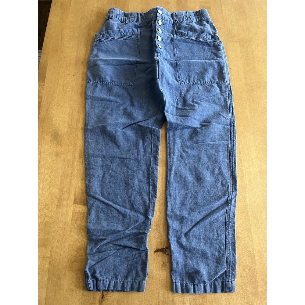 Sundance Women's Oceane Pants Linen Cotton Navy Blue Size 16 Relaxed Boho Beachy
